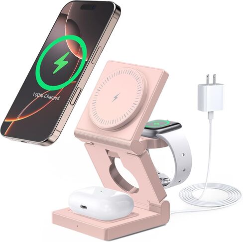 3 في 1 محطة شحن لاسلكية لأجهزة Apple Multple - Dock الشاحن اللاسلكي المغناطيسي القابل للطي - لوحة شحن 18W من أجل iPhone 16 15 14 13 12 Pro/Pro Max/Plus/Watch & Airpods All Series in Kuwait