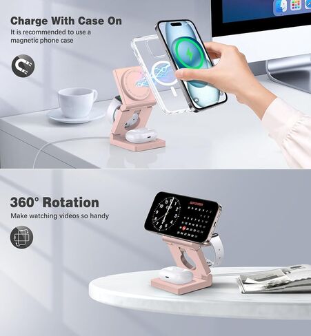 3 في 1 محطة شحن لاسلكية لأجهزة Apple Multple - Dock الشاحن اللاسلكي المغناطيسي القابل للطي - لوحة شحن 18W من أجل iPhone 16 15 14 13 12 Pro/Pro Max/Plus/Watch & Airpods All Series in Kuwait