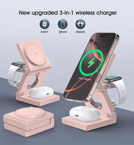 3 في 1 محطة شحن لاسلكية لأجهزة Apple Multple - Dock الشاحن اللاسلكي المغناطيسي القابل للطي - لوحة شحن 18W من أجل iPhone 16 15 14 13 12 Pro/Pro Max/Plus/Watch & Airpods All Series in Kuwait