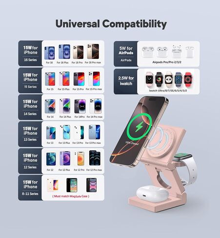 3 في 1 محطة شحن لاسلكية لأجهزة Apple Multple - Dock الشاحن اللاسلكي المغناطيسي القابل للطي - لوحة شحن 18W من أجل iPhone 16 15 14 13 12 Pro/Pro Max/Plus/Watch & Airpods All Series in Kuwait