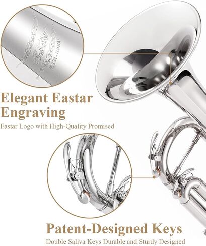 Eastar Bb Standard Trumpet Set for Beginner, Brass Student Trumpet Instrument with Hard Case, Cleaning Kit, 7C Mouthpiece and Gloves, ETR-380, Golden in Saudi Arabia