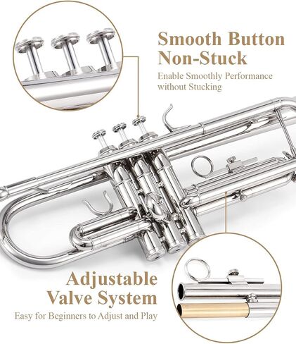 Eastar Bb Standard Trumpet Set for Beginner, Brass Student Trumpet Instrument with Hard Case, Cleaning Kit, 7C Mouthpiece and Gloves, ETR-380, Golden in Saudi Arabia