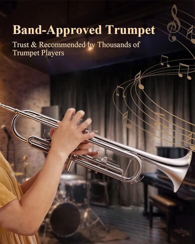 Eastar Bb Standard Trumpet Set for Beginner, Brass Student Trumpet Instrument with Hard Case, Cleaning Kit, 7C Mouthpiece and Gloves, ETR-380, Golden in Saudi Arabia
