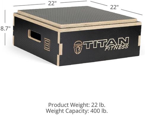 Titan Fitness Anti-Slip 8in Stackable Wooden Plyometric Box, Pro-Duty Plyo Box, Jump Step-Up Box Squat, Home Garage Gym Training in Saudi Arabia