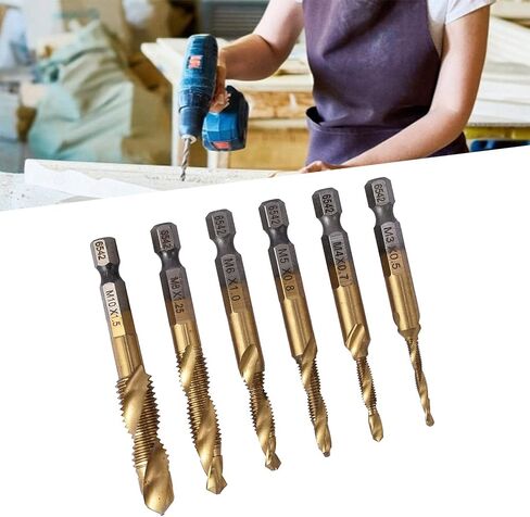 6PCS Metric Combination Drill Tap Bit Kit, 3 in 1 Spiral Tap Hex Shank Drill Bit Set Tapper Thread Tapping Tool for Drilling Tapping Countersinking in Saudi Arabia