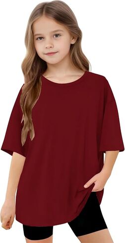 Boys Girls Oversized Tshirts Youth Kids Crew Neck Short Sleeve Shirts Loose Fit Basic Tees Casual Summer Tops in Saudi Arabia