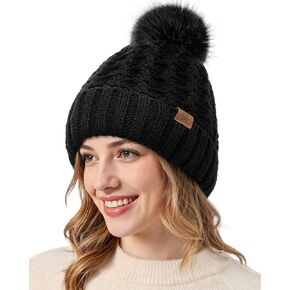 Trifabricy Womens Winter Hat Knit Crossed Cap Beanie Hats for Women Soft Warm Lined with Faxu Fur Pom Poms in Kuwait
