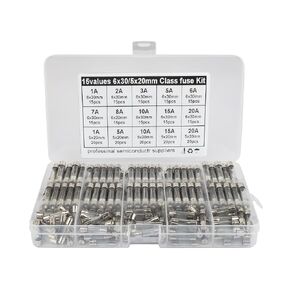 Fuse Kit,15 Values 250 Pcs Glass Fuses Assortment Kit ，5x20mm 250V 1 5 10 15 20A 6x30mm 250V 1 2 3 5 6 7 8 10 15 20A Fuses. in Kuwait