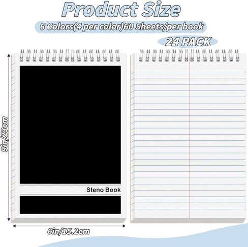 24 Pack Steno Pads 6x9 Spiral Notebooks Bulk 12 Assorted Colors Note Pads 60 Sheets Gregg Rule Writing Paper, Steno Notebooks for Students Teachers Men Women Professionals Office School Recording in Kuwait