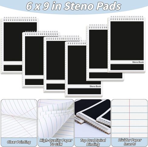 24 Pack Steno Pads 6x9 Spiral Notebooks Bulk 12 Assorted Colors Note Pads 60 Sheets Gregg Rule Writing Paper, Steno Notebooks for Students Teachers Men Women Professionals Office School Recording in Kuwait