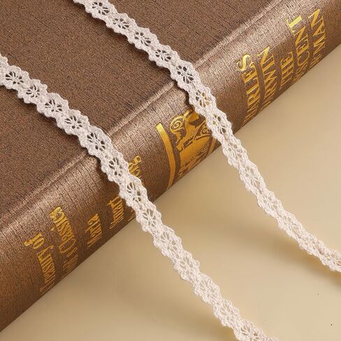 Lace Trim Ribbon, Cotton Lace Ribbon Vintage Ribbon Cotton Lace Trim, Crochet Lace Trim Bridal Wedding Decoration Beige Lace Trim for Scrapbooking Gift Package DIY (1.6CM,10 Yards) in Saudi Arabia