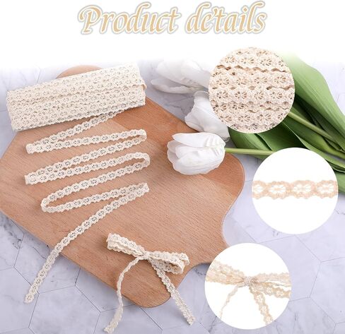 Lace Trim Ribbon, Cotton Lace Ribbon Vintage Ribbon Cotton Lace Trim, Crochet Lace Trim Bridal Wedding Decoration Beige Lace Trim for Scrapbooking Gift Package DIY (1.6CM,10 Yards) in Saudi Arabia