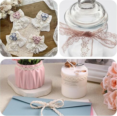Lace Trim Ribbon, Cotton Lace Ribbon Vintage Ribbon Cotton Lace Trim, Crochet Lace Trim Bridal Wedding Decoration Beige Lace Trim for Scrapbooking Gift Package DIY (1.6CM,10 Yards) in Saudi Arabia