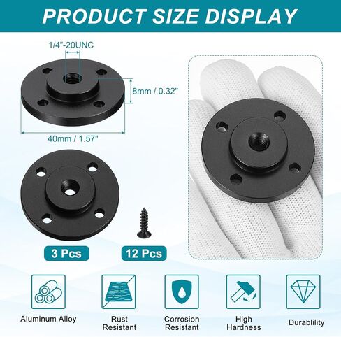PATIKIL 1/4"-20 Female Thread Microphone Flange Mount, 3Pcs Desktop Gooseneck Table Mounts Base with Round Head Screw for Gooseneck Hose Adapter, Black in Saudi Arabia