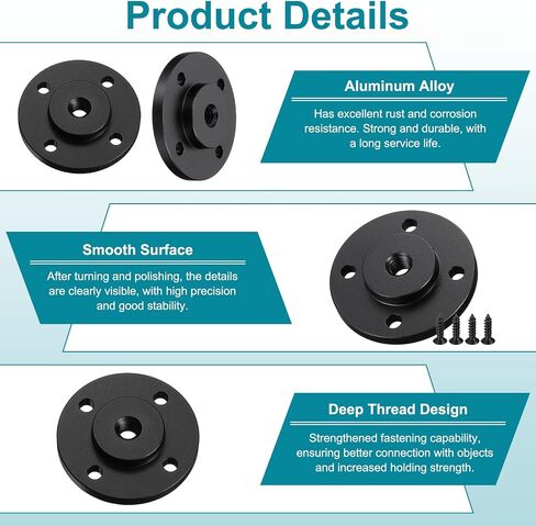 PATIKIL 1/4"-20 Female Thread Microphone Flange Mount, 3Pcs Desktop Gooseneck Table Mounts Base with Round Head Screw for Gooseneck Hose Adapter, Black in Saudi Arabia