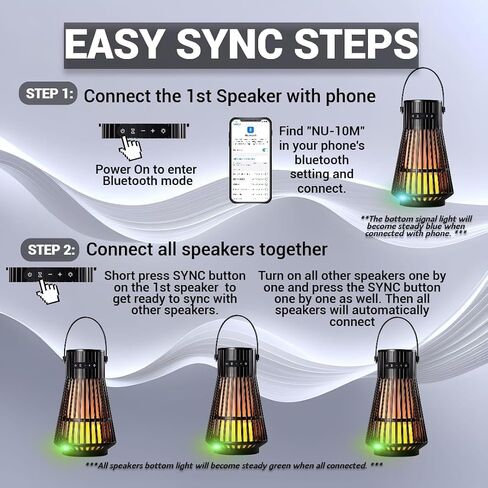 NUNET 2PACK في الهواء الطلق Bluetooth 5.1 مكبرات صوت LED LED Flame مكبرات الصوت 10W TWS Tiki Tiki Torch Atmosphere فانوس مقاوم للماء اللاسلكي نظام الصوت المحمولة الجدار يتصاعد راعي الراعي للفناء/الفناء in Kuwait