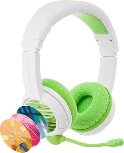 BuddyPhones School+ Wireless Kids Headphones, SafeAudio 75/85/94dB, Detachable Boom Mic, Cable Sharing, Travel Bag, Perfect for School, Travel & iPad (Blue) in Saudi Arabia