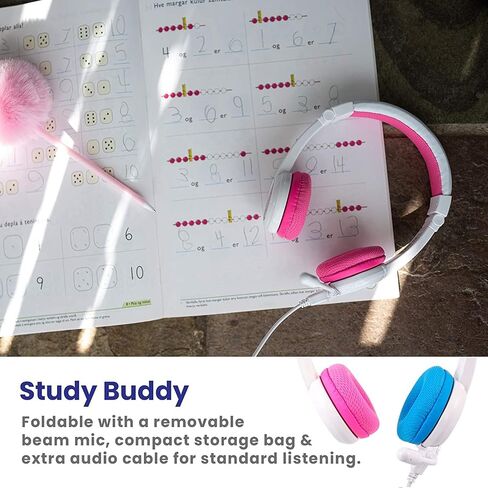 BuddyPhones School+ Wireless Kids Headphones, SafeAudio 75/85/94dB, Detachable Boom Mic, Cable Sharing, Travel Bag, Perfect for School, Travel & iPad (Blue) in Saudi Arabia
