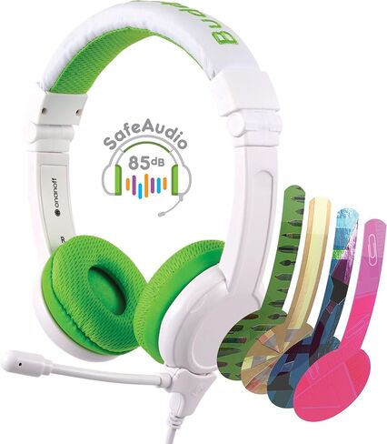 BuddyPhones School+ Wireless Kids Headphones, SafeAudio 75/85/94dB, Detachable Boom Mic, Cable Sharing, Travel Bag, Perfect for School, Travel & iPad (Blue) in Saudi Arabia