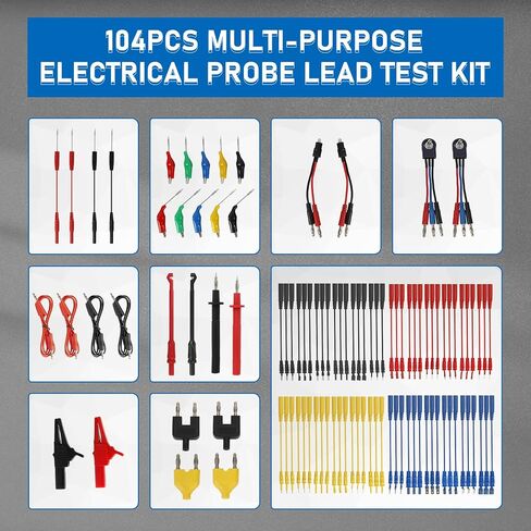 Autory 104PCS Automotive Circuit Test Leads Kit, Multimeter Terminal Test Leads Kit Multi Function Probe Test Kit with Heavy Duty Back Probes Test Lead Set Wire Connectors Set with Black Carrying Case in Saudi Arabia
