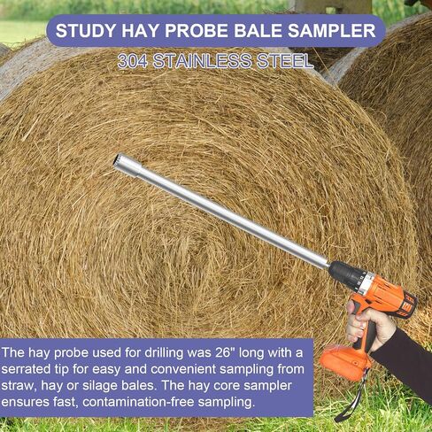 Hay Probe Bale Sampler، 26 بوصة من الفولاذ المقاوم للصدأ مسبار القش والأعلاف للحفر، تصميم طرف مسنن، يأتي مع وتد وملف معدني لإعادة الشحذ in Kuwait