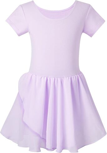 DIPUG Ballet Leotards for Girls Toddler Dance Dress Leotard with Short Sleeve Ballerina Outfit Layered Tulle Skirt in Kuwait