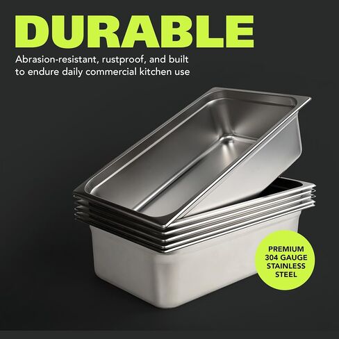Pearington 12-Piece Full-Size Hotel Pans with Lids, 21L Steam Table Capacity, Ideal for Catering and Commercial Use, 304 Stainless Steel, 20.8" x 13" x 5.9" in Saudi Arabia