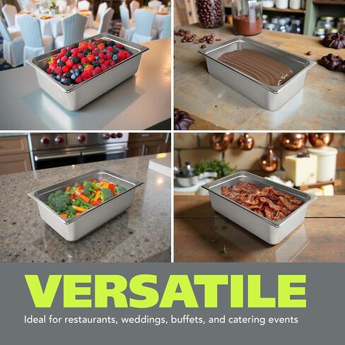 Pearington 12-Piece Full-Size Hotel Pans with Lids, 21L Steam Table Capacity, Ideal for Catering and Commercial Use, 304 Stainless Steel, 20.8" x 13" x 5.9" in Saudi Arabia