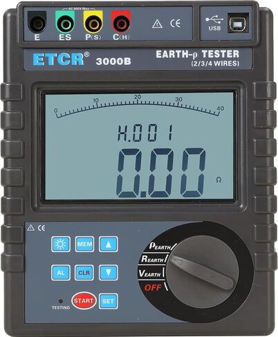 ETCR3000B High Accurate2/3/4 Wire Earth Voltage Resistance Soil Resistivity Tester,Measuring Range: 0.00Ω~30.00kΩ Testing Voltage: 0.0~600V AC(ETCR3000B) in Saudi Arabia