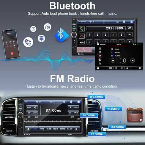 DOUBLE DIN Bluetooth Car Stereo 7 بوصة HD HD Screen Car Radio مع رابط مرآة دعم الكاميرا الاحتياطية لنظام Android/iOS in Kuwait