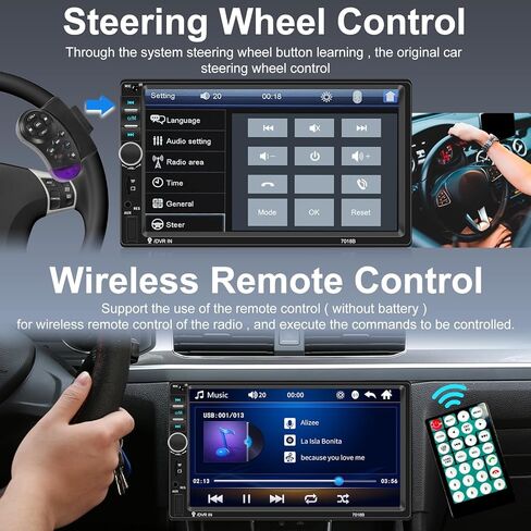 DOUBLE DIN Bluetooth Car Stereo 7 بوصة HD HD Screen Car Radio مع رابط مرآة دعم الكاميرا الاحتياطية لنظام Android/iOS in Kuwait