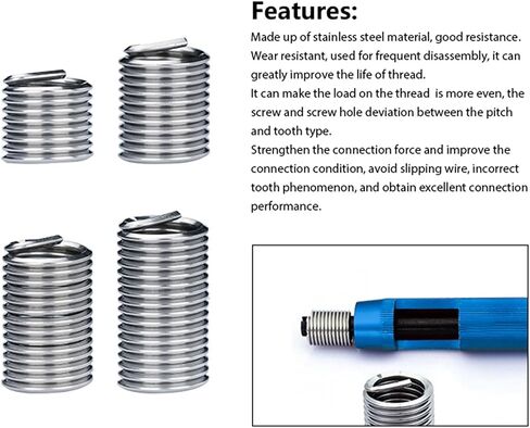 Stainless Steel Thread Repair Insert Kit M7 M8 M9 M10 Rivet Nut Kit helicoils Thread Repair Insert Kit Threading Tools(M8x1.0 x1D10pcs) in Saudi Arabia
