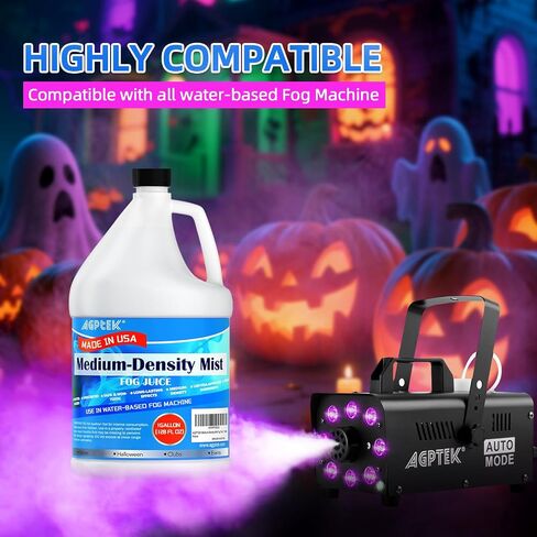 سائل آلة الضباب الدخاني AGPTEK سعة 1 جالون، عصير ضباب متوسط ​​الكثافة لضباب 400-1500 واط، يعتمد على الماء، جو سميك، مثالي للأماكن الداخلية والخارجية المصنوعة في الولايات المتحدة الأمريكية in Kuwait