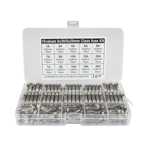 Fuse Kit,15 Values 250 Pcs Glass Fuses Assortment Kit ，5x20mm 250V 1 5 10 15 20A 6x30mm 250V 1 2 3 5 6 7 8 10 15 20A Fuses. in Kuwait