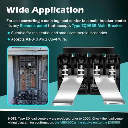 #MBK200 مجموعة تحويل الكسارة الرئيسية 200 أمبير ذات قطبين، متوافقة مع مراكز تحميل Siemens EQ، 120/240 VAC، حماية من التحميل الزائد/الدائرة القصيرة، قطعة بديلة EQ9685 in Kuwait