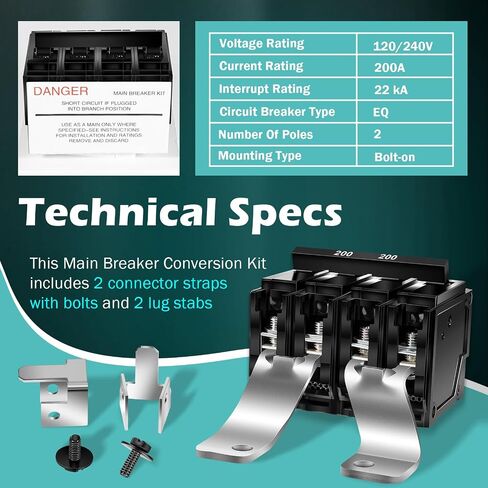 #MBK200 مجموعة تحويل الكسارة الرئيسية 200 أمبير ذات قطبين، متوافقة مع مراكز تحميل Siemens EQ، 120/240 VAC، حماية من التحميل الزائد/الدائرة القصيرة، قطعة بديلة EQ9685 in Kuwait