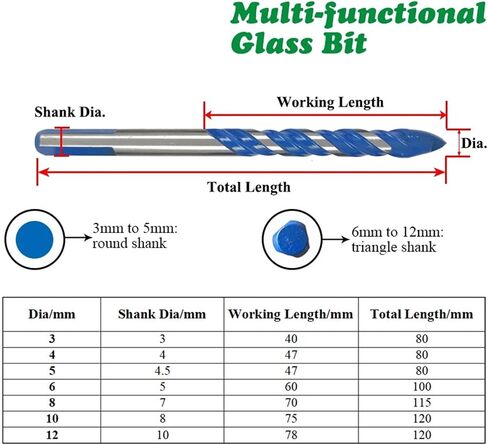 3mm to 12mm Multifunctional Glass Drill Bit Twist Spade Drill Triangle Bits for Ceramic Tile Concrete Glass Marble(4mm 4pcs) in Saudi Arabia