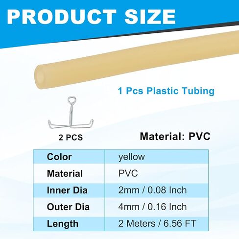 PATIKIL Plastic Tubing, 8mmx10mmx2m Vinyl Tubing Tube with Hose Clamps, Soft Hose Line Pipe for Multipurpose Industrial Vinyl Aquarium, Yellow in Saudi Arabia