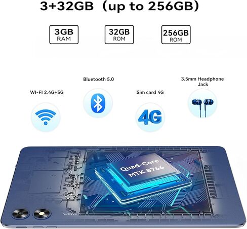 Umidigi G3 Tab Android 13 Tablet 2024 مع فتحة بطاقة SIM ، 3 جيجا بايت+32 جيجا بايت 256 جيجابايت ، و 2.4/5 جيجا هرتز ، واي فاي ، 10.1 بوصة لوحي مع 4 * A53-cortex من 2.0 جيجا هرتز ، 6000 مللي أمبير ، BT ، 1280 * 800. in Kuwait