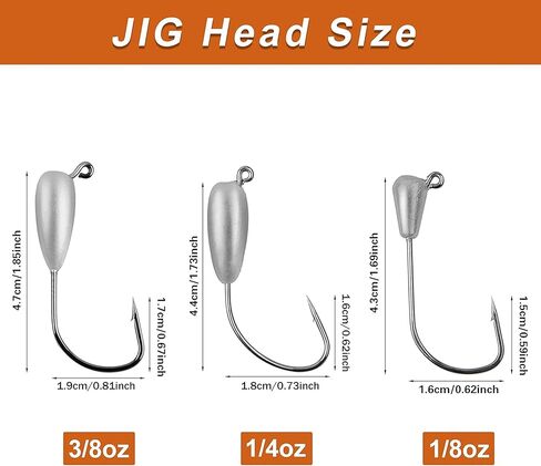 Tube Jig Heads Tube Baits Hooks 20pcs Fishing Tubes Jigs for Bass Fishing 1/8 oz,1/4 oz,3/8 oz in Saudi Arabia