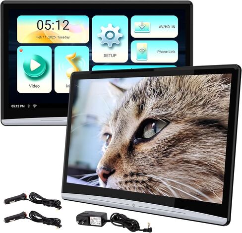 13.3 Inch 4K Android 11 Dual Car Headrest Video Player, 2G+32G Rear Seat Car TV with 2.4G/5G WiFi, Car Headrest Screen Support Phone Wireless Connection Mirror Link, HDMI in+Out/Bluetooth/FM/USB in Saudi Arabia