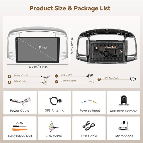 [2+64G] Hikity Android 13 Car Stereo for Hyundai A 2006-2011 with Wireless Carplay Android Auto Mirror Link, 9 Inch Touchscreen Radio GPS WiFi Bluetooth FM RDS MIC Backup Camera in Saudi Arabia