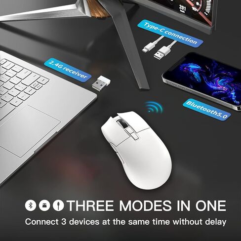Darmoshark N5 Wireless Gaming Mouse,Tri-Mode 2.4G/USB-C/Bluetooth Mouse Up to 26000DPI,PAW3395 Optical Sensor,PC Gaming Mice with 7 Programmable Button,Suitable for Windows and Mac,500mAh-B in Saudi Arabia