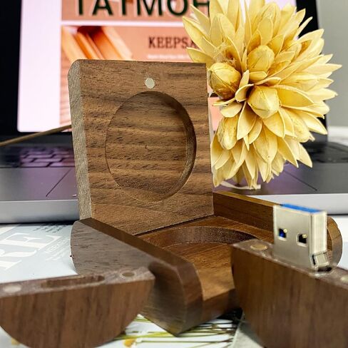 محرك أقراص فلاش خشب USB على شكل مستدير مع صندوق هدايا Tatmohik 64GB USB 3.0 حفلات زفاف USB لتخزين صور الإبهام الخشبية للتجمع لحفل الزفاف ، عيد ميلاد ، عيد الحب in Kuwait