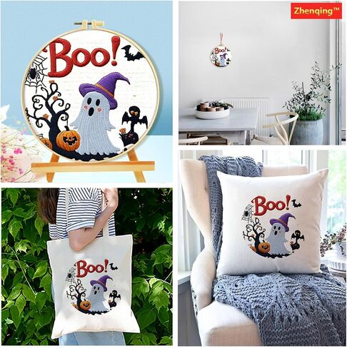 Zhenqing Christmas Embroidery Kits للبالغين المبتدئين ، ومجموعات التطريز اليدوي مع نمط التطريز المختوم ، ومجموعات تخزين عيد الميلاد Crewel مع مجموعة Hoop-4 قطعة (C0042) in Kuwait