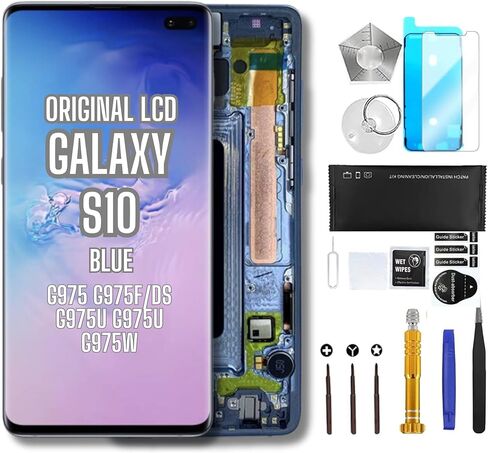 استبدال شاشة سحب OEM الأصلي لـ Samsung Galaxy S10 6.1 "OEM OEM Display Displizer Assembly SM-G973U G973F G9730 G973W LCD Display Repiration Toolkit (Prism White Frame) in Kuwait