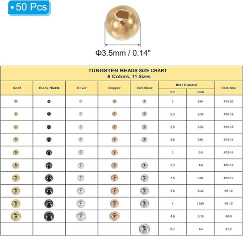 PATIKIL 6.4 mm Tungsten Slotted Beads for Fly Tying, 50 Pcs Tungsten Beads Round Bead Head Ball for Jig Hooks Fishing Fly Tying Materials, Dark Silver in Saudi Arabia