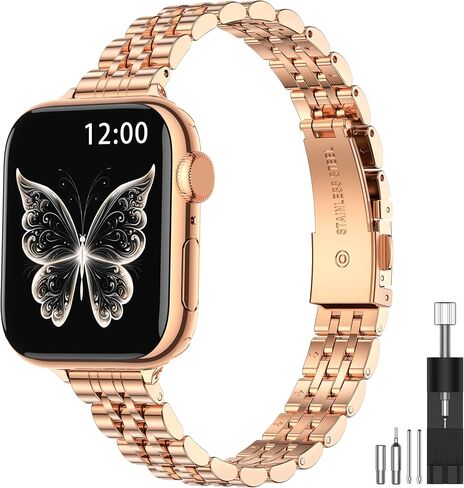 Moihhr Slim Metal Bands متوافقة مع Apple Watch Band 38mm 40mm 41mm 42mm (سلسلة 10) ، حزام بديل من الفولاذ المقاوم للصدأ للنساء سلسلة 9 8 7 6 5 4 SE 3 2 1 ، Silver in Kuwait