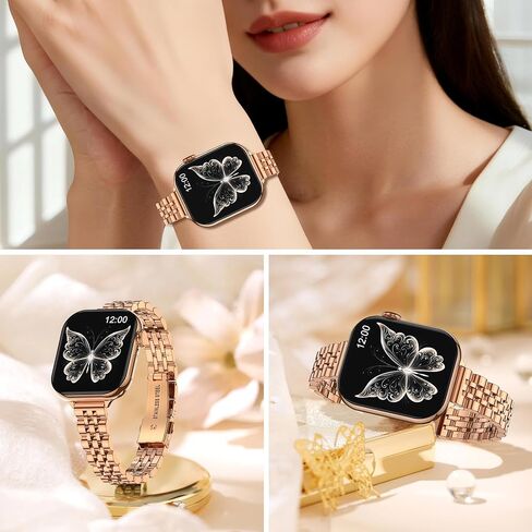 Moihhr Slim Metal Bands متوافقة مع Apple Watch Band 38mm 40mm 41mm 42mm (سلسلة 10) ، حزام بديل من الفولاذ المقاوم للصدأ للنساء سلسلة 9 8 7 6 5 4 SE 3 2 1 ، Silver in Kuwait