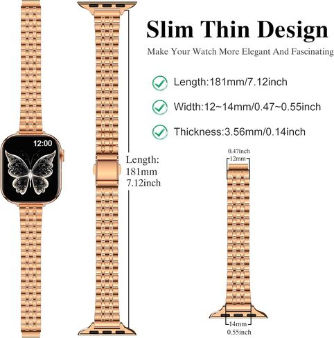 Moihhr Slim Metal Bands متوافقة مع Apple Watch Band 38mm 40mm 41mm 42mm (سلسلة 10) ، حزام بديل من الفولاذ المقاوم للصدأ للنساء سلسلة 9 8 7 6 5 4 SE 3 2 1 ، Silver in Kuwait